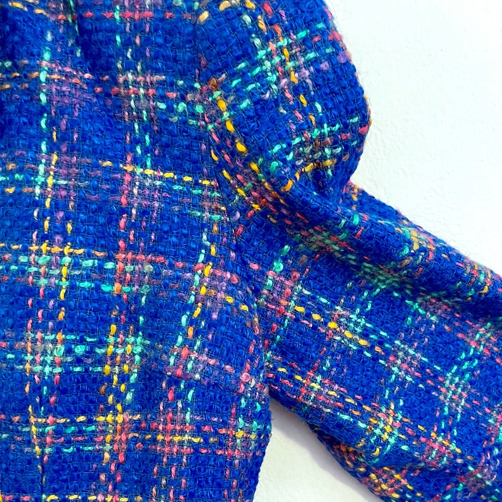 Vintage Bright Blue Plaid Neon Pink Green Business Fringe Blazer Suit Coat - Picture 5 of 14